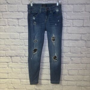Judy Blue Jeans Womens 7/28 Blue Denim Skinny Distressed Leopard Stretch Pants